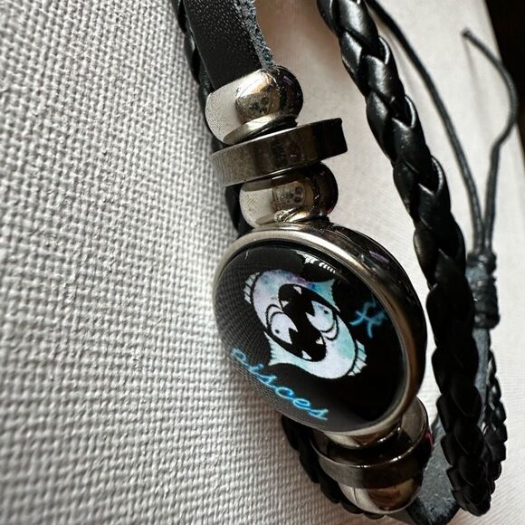 PISCES Zodiac Constellations Bracelet Handwoven Beads Retro Leather Snap NWT - Picture 12 of 14